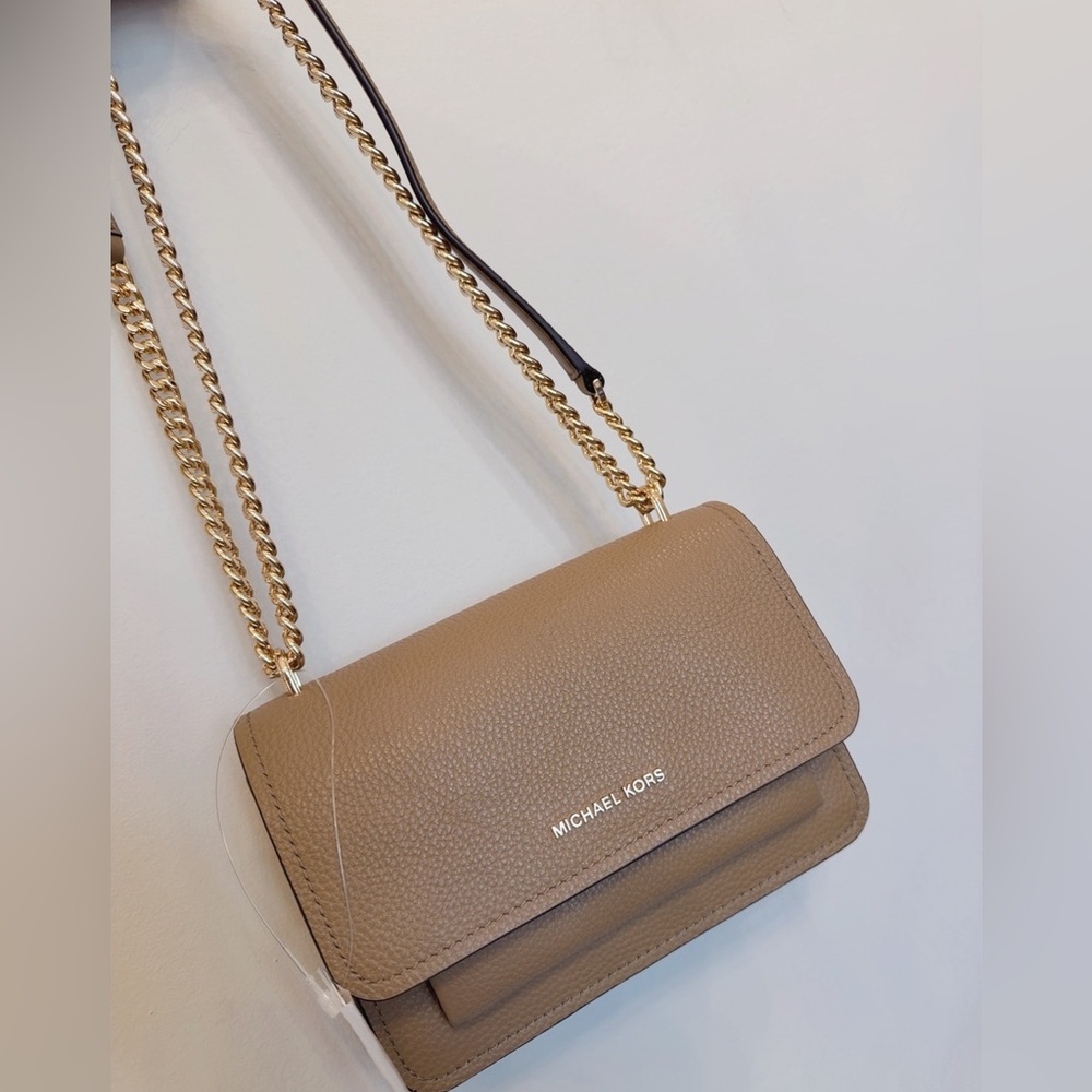 NWT Michael Kors Claire Small Pebbled Leather Crossbody Bag Husk